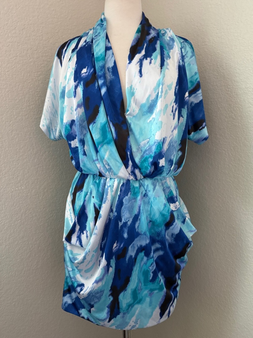 Love Tease Draped Dress in Blue Marble Print